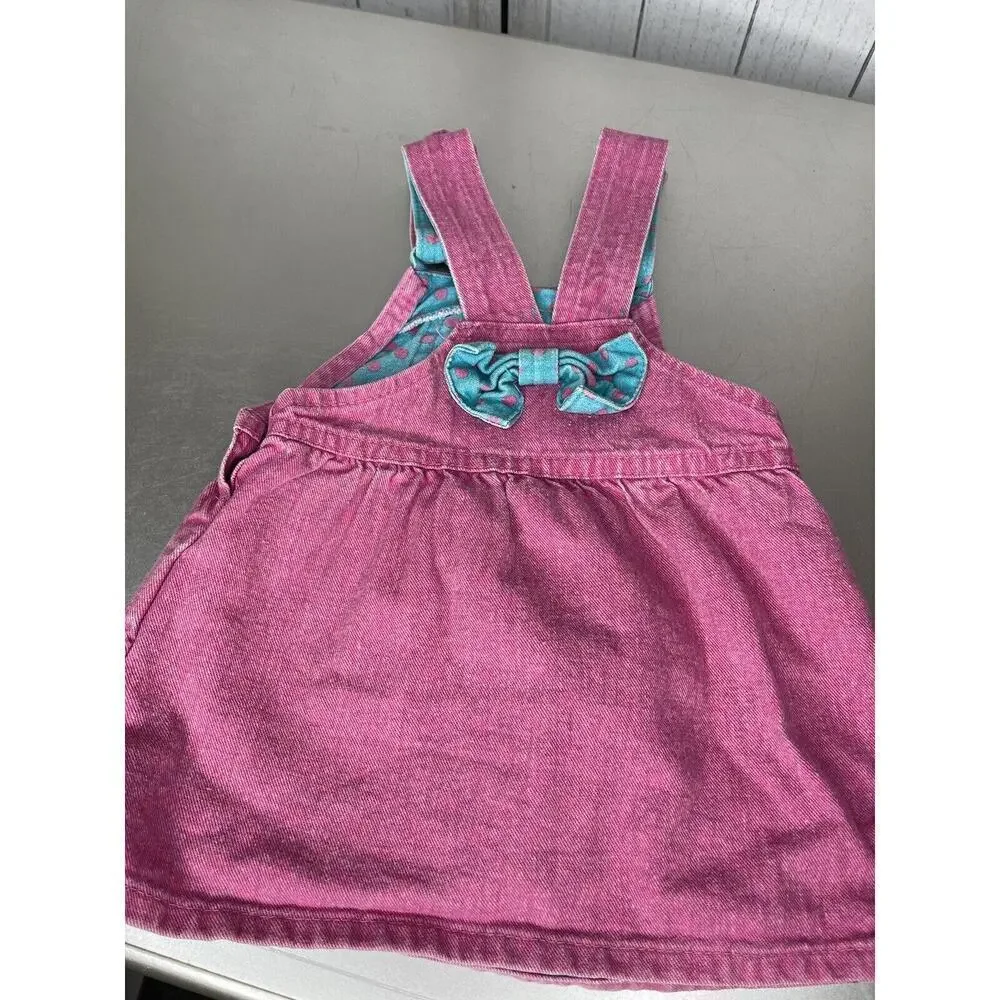 Vintage OshKosh B'gosh Pink Polka Dot Overall Dress 24 Months Union Made USA